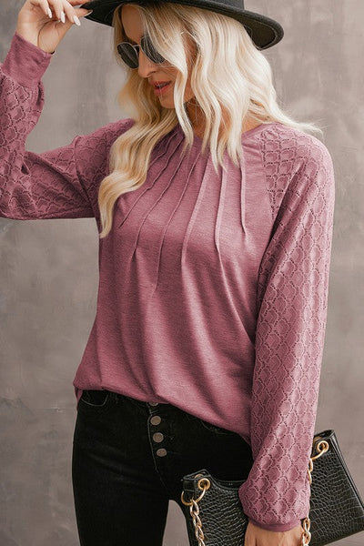 FAYE SIMPLY SWEET LACE PLICATED TOP  - MAUVE