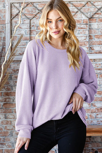 CURVY ONE LIFE TO LIVE SOLID URBAN RIBBED TOP - LAVENDAR