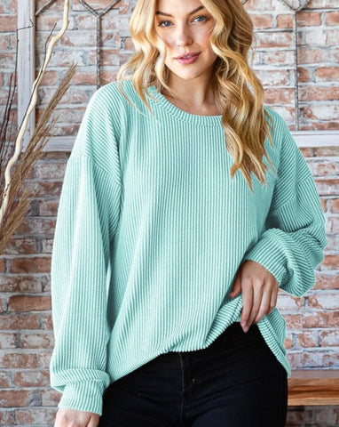 CURVY ONE LIFE TO LIVE SOLID URBAN RIBBED TOP - MINT