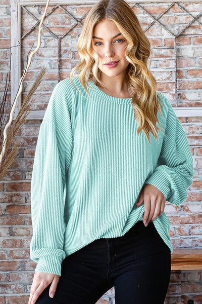 CURVY ONE LIFE TO LIVE SOLID URBAN RIBBED TOP - MINT