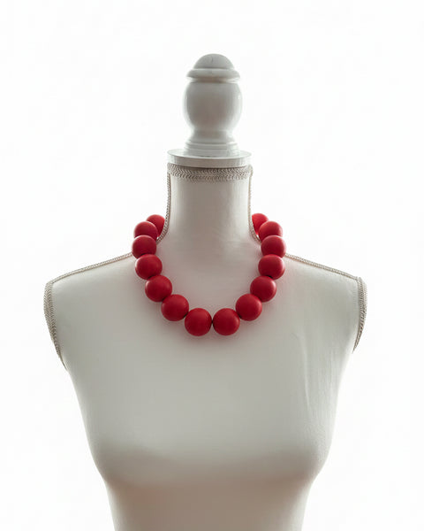 ChunkyWooden Bead Necklace - Red