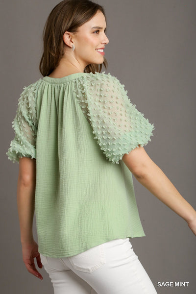 CAMILLA CUFFED PUFF SLEEVE TOP BY UMGEE - SAGE MINT