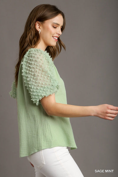 CAMILLA CUFFED PUFF SLEEVE TOP BY UMGEE - SAGE MINT