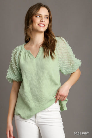 CAMILLA CUFFED PUFF SLEEVE TOP BY UMGEE - SAGE MINT