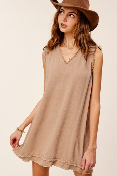 JOANNA SOFT WASHED CUT EDGE V-NECK DRESS