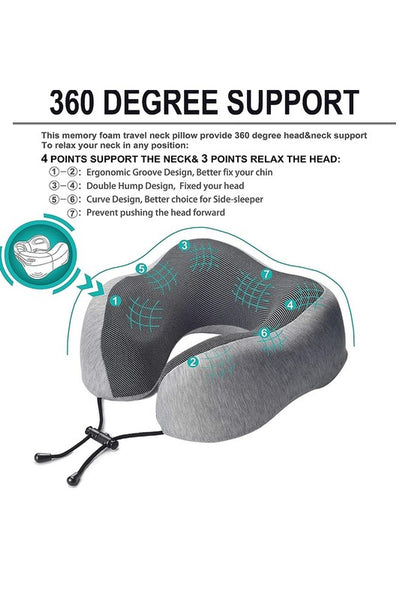 TRAVEL U-SHAPED MEMORY FOAM NECK PILLOW - 4 COLORS