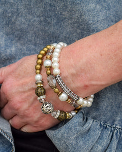 VINTAGE PEARL & GLASS BEAD STRETCHY BRACELETS - SET OF 3