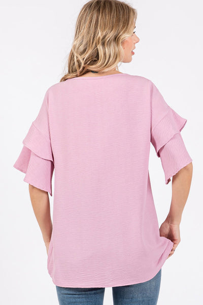 CURVY - ADALEE RUFFLE SLEEVE BLOUSE - ORCHID