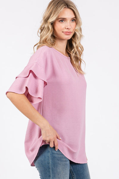 CURVY - ADALEE RUFFLE SLEEVE BLOUSE - ORCHID