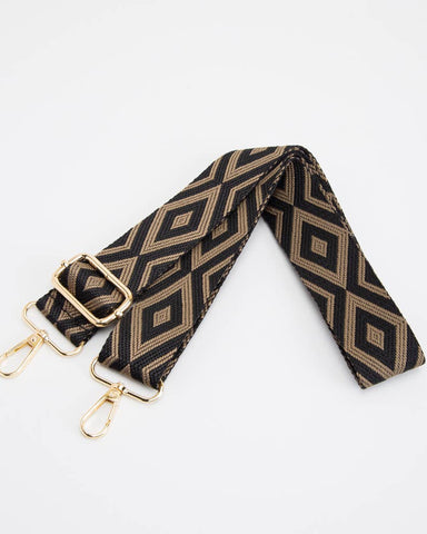 IKAT WOVEN ADJUSTABLE CANVAS BAG STRAP = BEIGE/BLACK