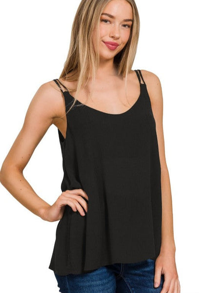 ANSLEY CRINKLE DOUBLE STRAP CAMI TOP - 4 COLORS