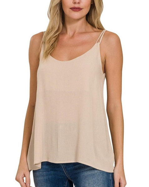 ANSLEY CRINKLE DOUBLE STRAP CAMI TOP - 4 COLORS