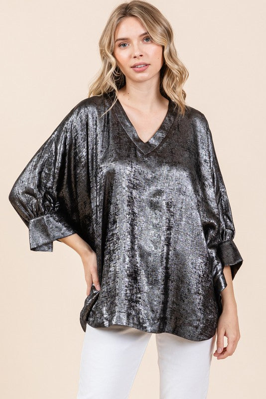 GRACEY METALLIC TOP - BLACK