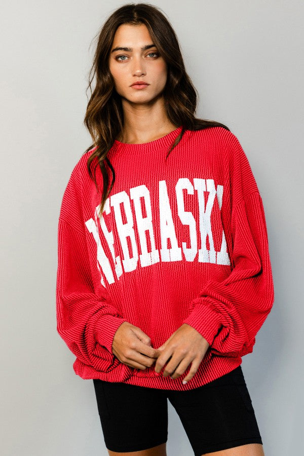 NEBRASKA RIB CORD SWEATSHIRT - RED