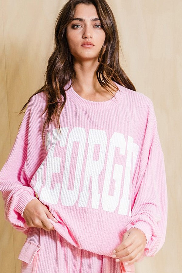 GEORGIA RIB CORD SWEATSHIRT - BABY PINK