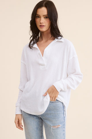 WAFFLE KNIT TOP - WHITE