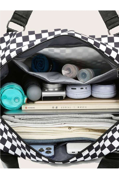 CHECKERED TRAVEL DUFFLE BAG - 5 COLORS