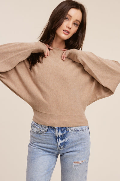 CHLOE OFF THE SHOULDER LUXE CASHMERE TOP - TAN