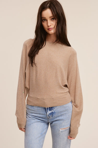CHLOE OFF THE SHOULDER LUXE CASHMERE TOP - TAN