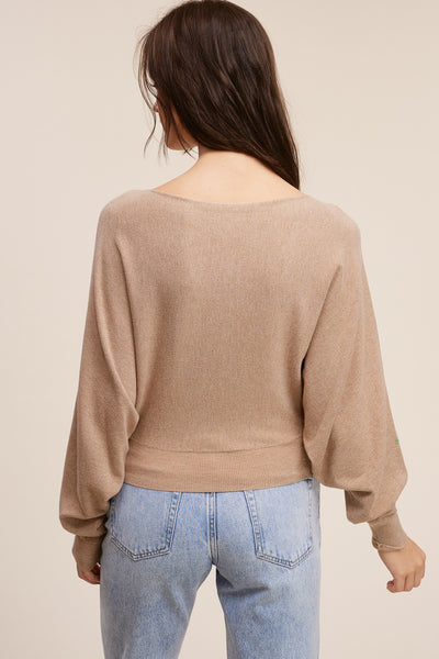 CHLOE OFF THE SHOULDER LUXE CASHMERE TOP - TAN