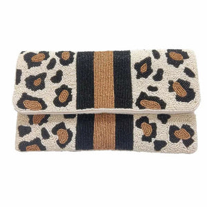 BLACK & GOLD BEADED CLUTCH- LEOPARD