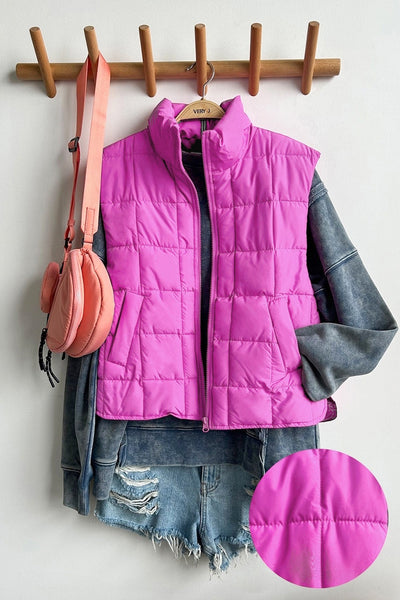 CURVY - WINONIA  PUFFER VEST- FUCHSIA