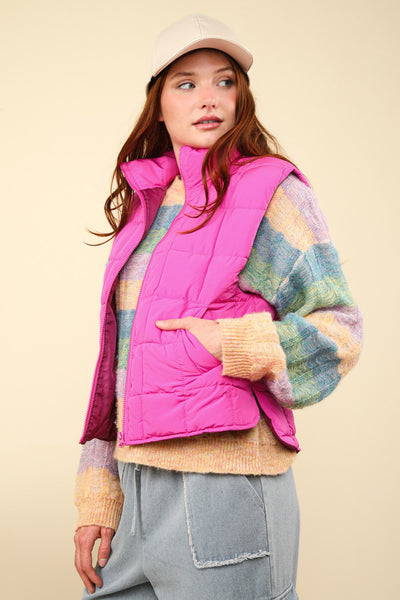 CURVY - WINONIA  PUFFER VEST- FUCHSIA