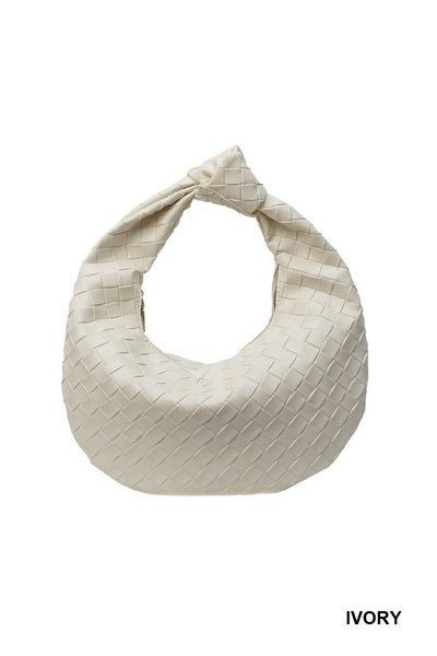 WOVEN KNOTTED SLOUCHY HANDBAG PURSE -  CREAM