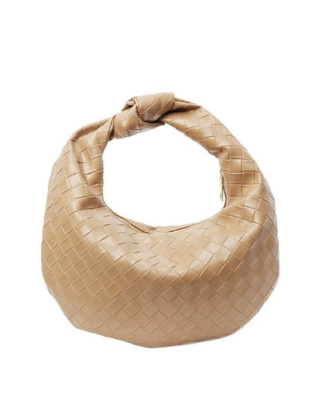 WOVEN KNOTTED SLOUCHY HANDBAG -  ASH MOCHA