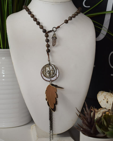 GENUINE STONE & INDIAN HEAD COIN NECKLACE - Salty Lime Boutique