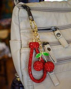 RED RHINESTONE CHERRY PURSE/KEY CHAIN CHARM