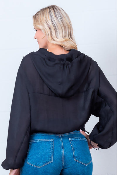 JACKIE LONG SLEEVE SNAP-UP JACKET - BLACK