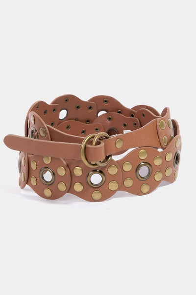 WESTERN RING STUDDED BELT - 2 COLORS - CURVY