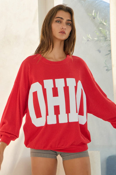 OHIO RIB CORD SWEATSHIRT - SCARLET RED