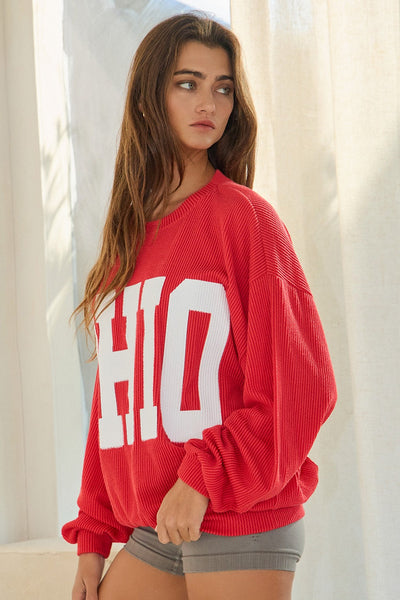 OHIO RIB CORD SWEATSHIRT - SCARLET RED