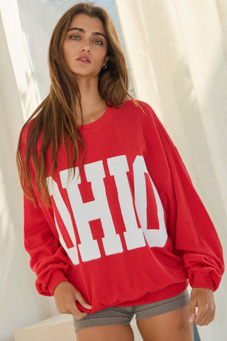 OHIO RIB CORD SWEATSHIRT - SCARLET RED