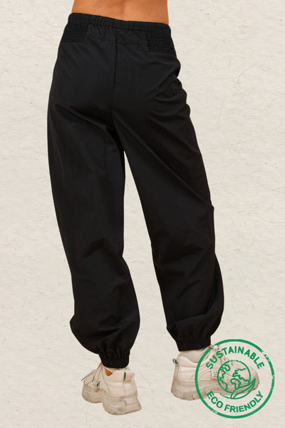 ECO SIDE SMOCKED JOGGER PANTS - BLACK