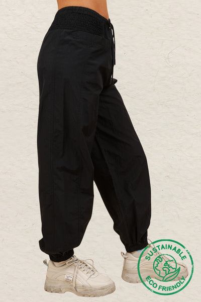 ECO SIDE SMOCKED JOGGER PANTS - BLACK