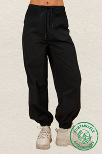 ECO SIDE SMOCKED JOGGER PANTS - BLACK