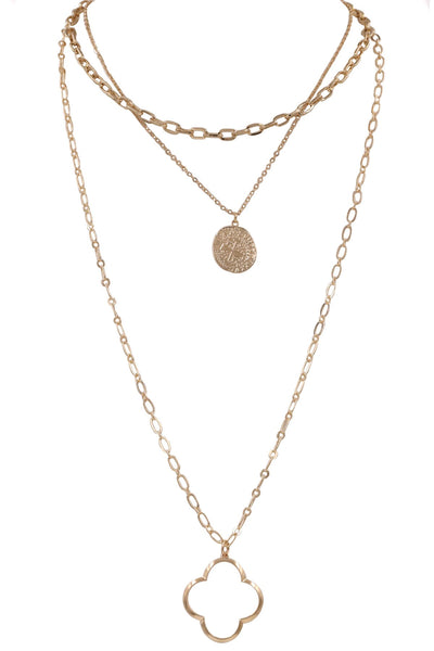 COIN & QUATREFOIL NECKLACE - 3 PCS