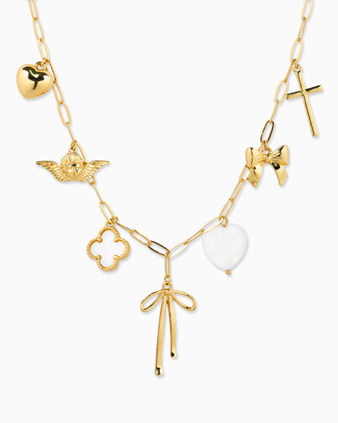 BOW MULTI CHARM NECKLACE - GOLD