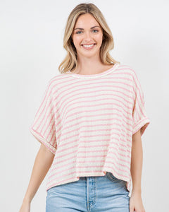 STRIPE KNIT BOXY TOP - CREAM/PINK