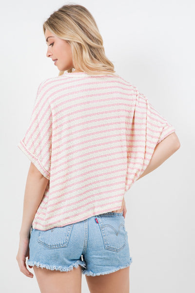 STRIPE KNIT BOXY TOP - CREAM/PINK