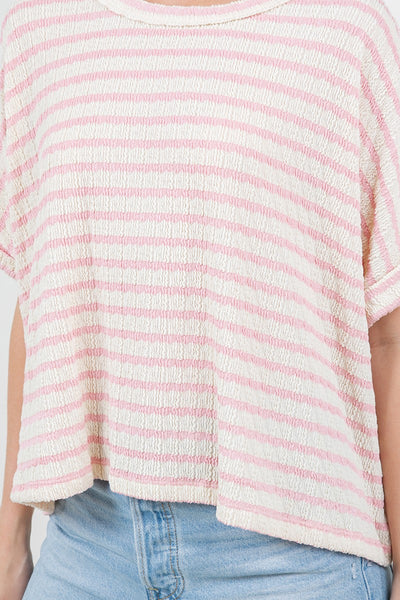 STRIPE KNIT BOXY TOP - CREAM/PINK