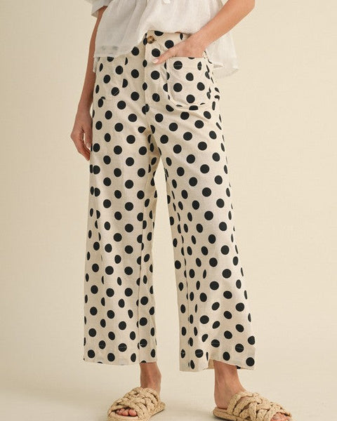 Polka Dot Print Wide Leg Pants  - Ivory - Salty Lime Boutique