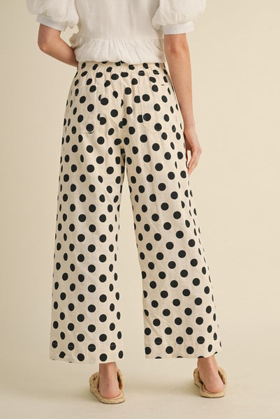 Polka Dot Print Wide Leg Pants  - Ivory - Salty Lime Boutique