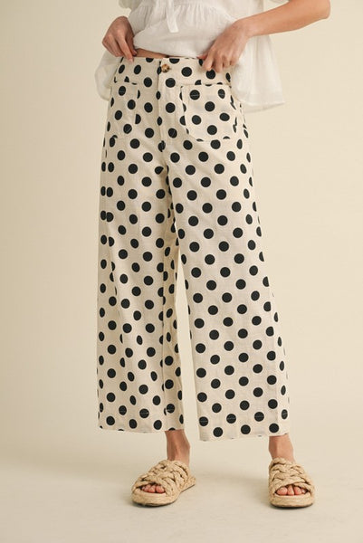 Polka Dot Print Wide Leg Pants  - Ivory - Salty Lime Boutique