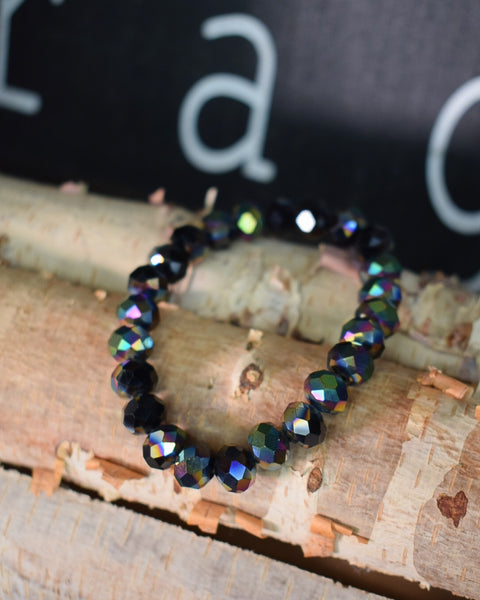 BLACK - AB GLASS BEADED STRETCHY BRACELET - Salty Lime Boutique