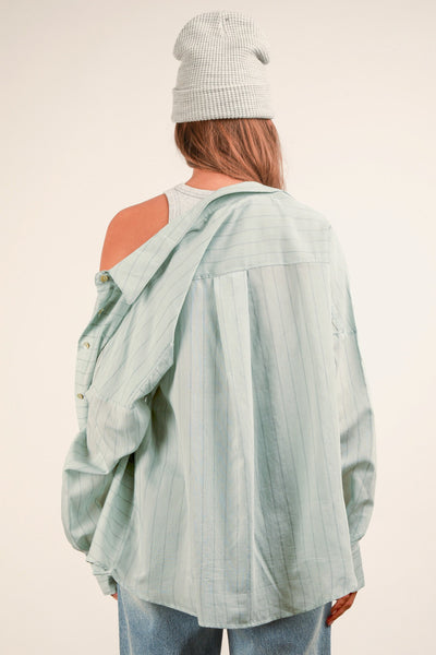 PEGGY OVERSIZED STRIPED BUTTON DOWN - SKY