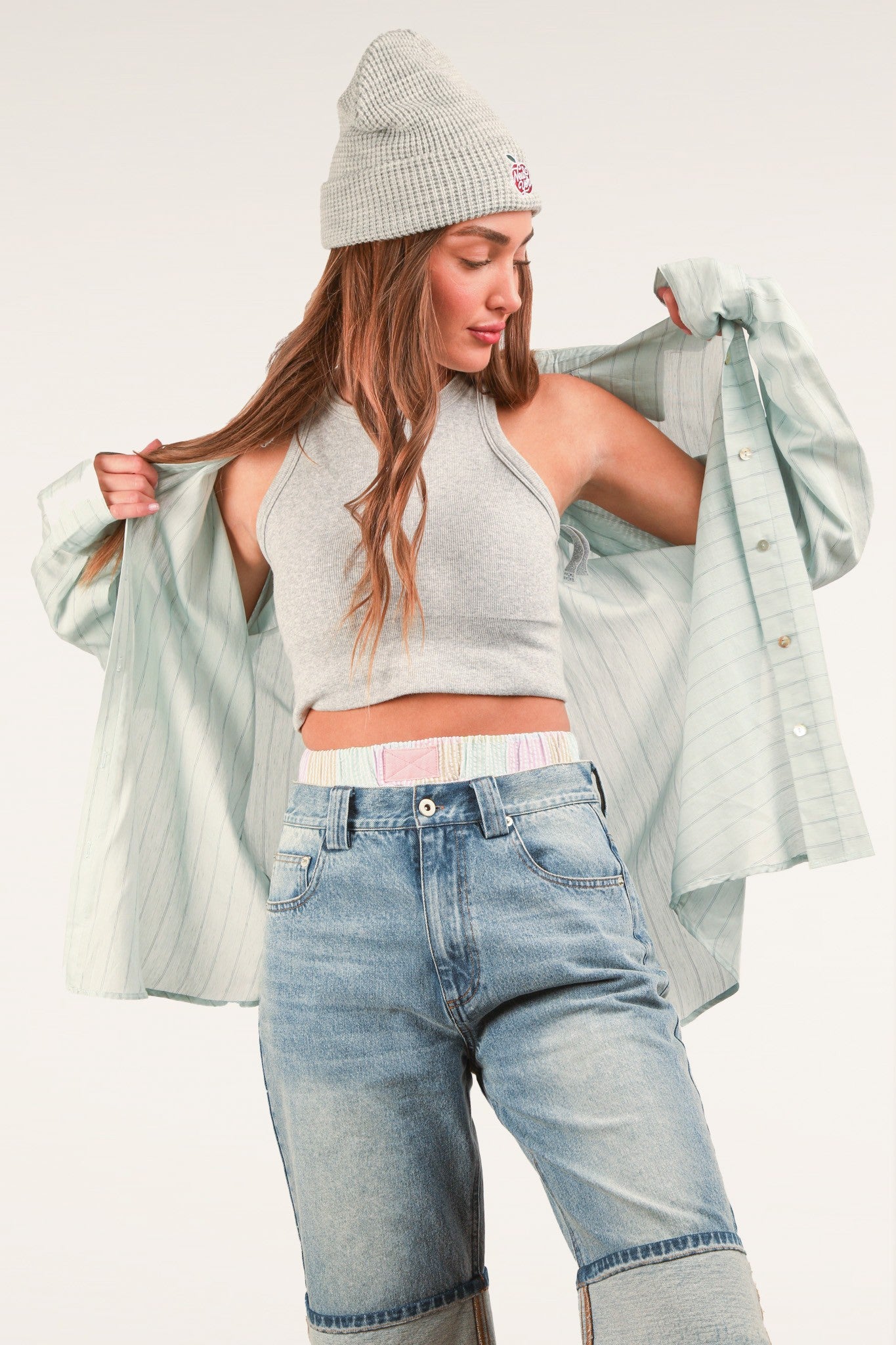 PEGGY OVERSIZED STRIPED BUTTON DOWN - SKY